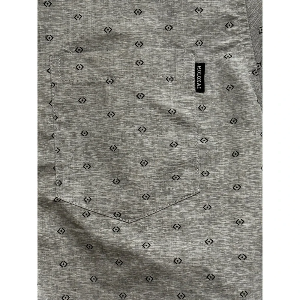 Molokai Surf Co Mens Large Gray‎ Short Sleeve Geometric Print Button Down Shirt
